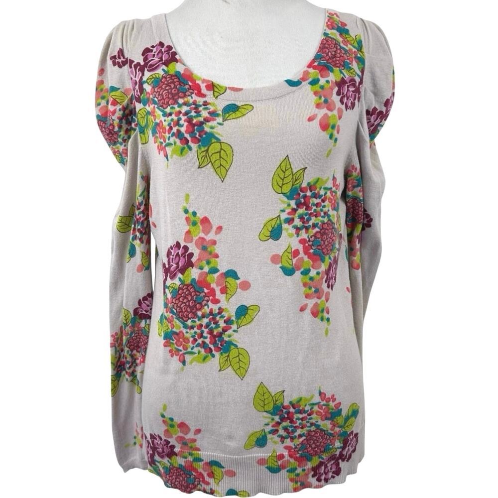 Anthro Moth Cashmere Sweater Floral Lightweight Knit Women M
